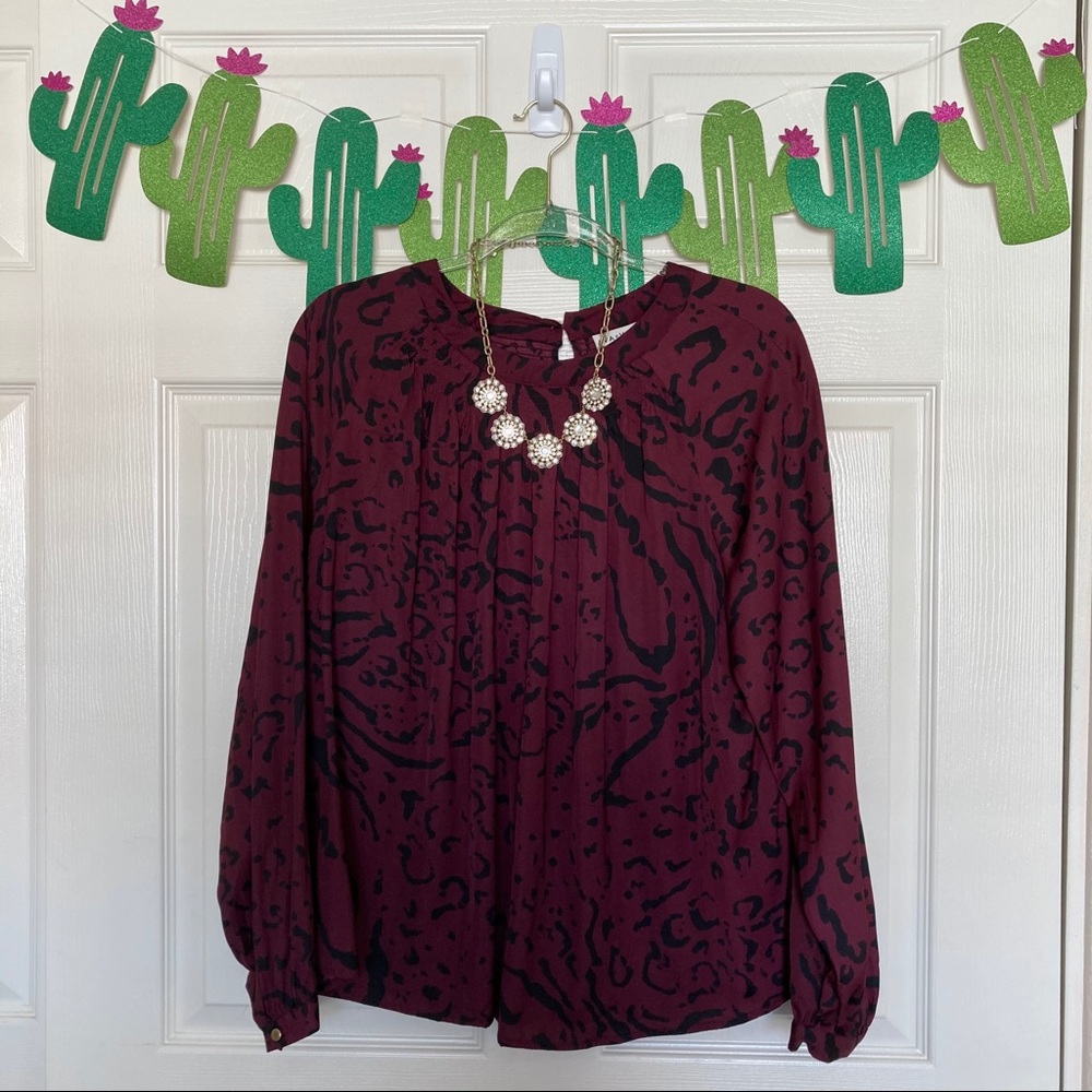 NWT Ava & Viv Maroon Leopard Mock Neck Blouse
